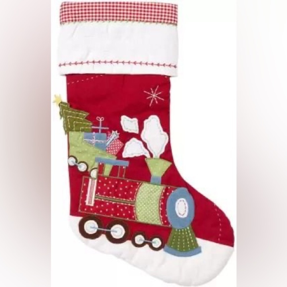 New Pottery Barn Kids Train Quilted Christmas Stocking